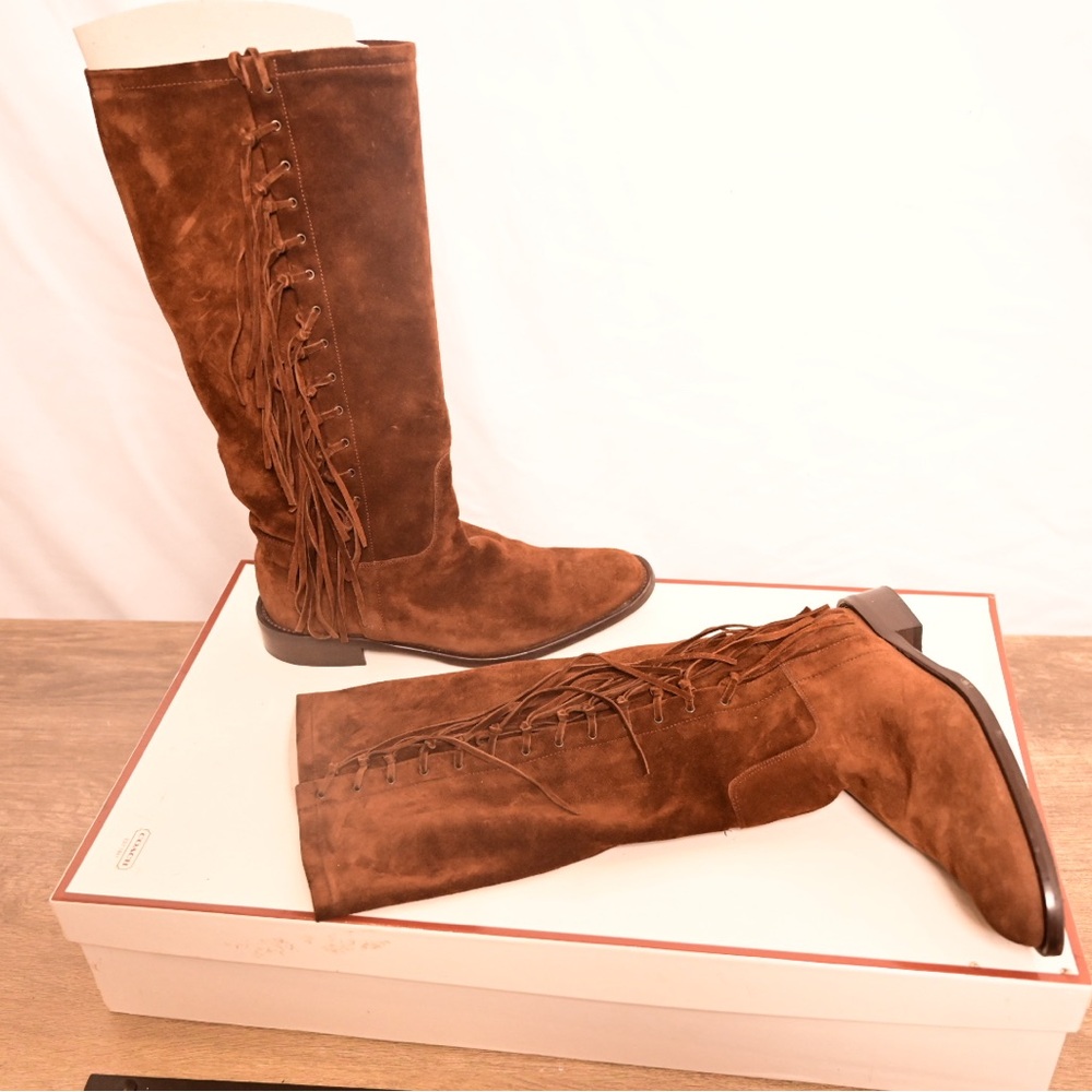 Coach Brown Fringe Suede Knee-High Boots
